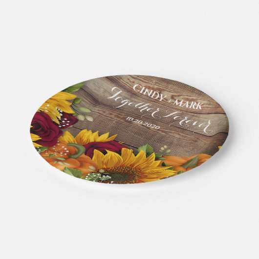 Zonnebloem, Pompoen & Rozen Bruiloft Borden Papieren Bordje (Gekanteld)