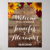 Zonnebloem, Pompoen & Rozen Bruiloft Welkomstbord Poster (Voorkant)