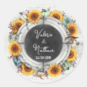 Zonnebloem Pompoen Rustieke Chalkboard Couples' Na Ronde Sticker (Voorkant)