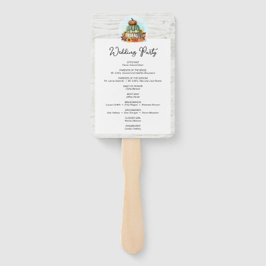 Zonnebloem pompoen rustieke herfst bruiloft progra handwaaier (Achterkant)