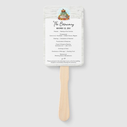 Zonnebloem pompoen rustieke herfst bruiloft progra handwaaier (Voorkant)