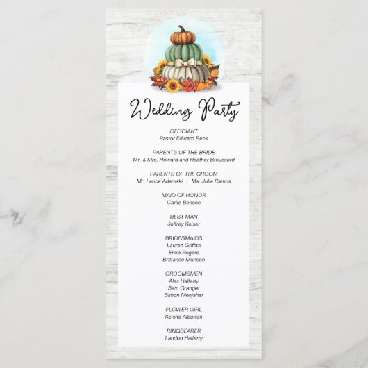 Zonnebloem Pompoen Rustieke Land Herfst Boerderij  Programmakaart (Achterkant)