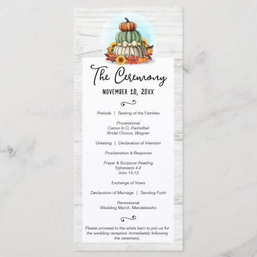 Zonnebloem Pompoen Rustieke Land Herfst Boerderij  Programmakaart (Voorkant)