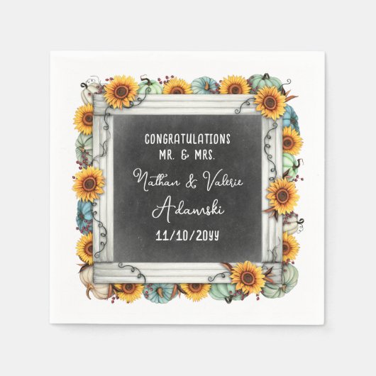 Zonnebloem Pompoen Rustieke Land Herfst Boerderij Servet (Voorkant)