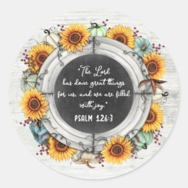 Zonnebloem Pompoen Rustieke Thanksgiving Bijbelver Ronde Sticker