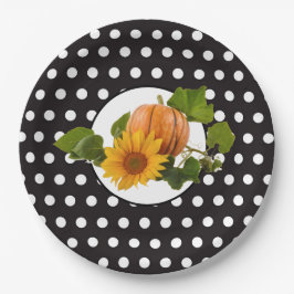 Zonnebloem & Pompoen Stip Thanksgiving Papieren Bordje
