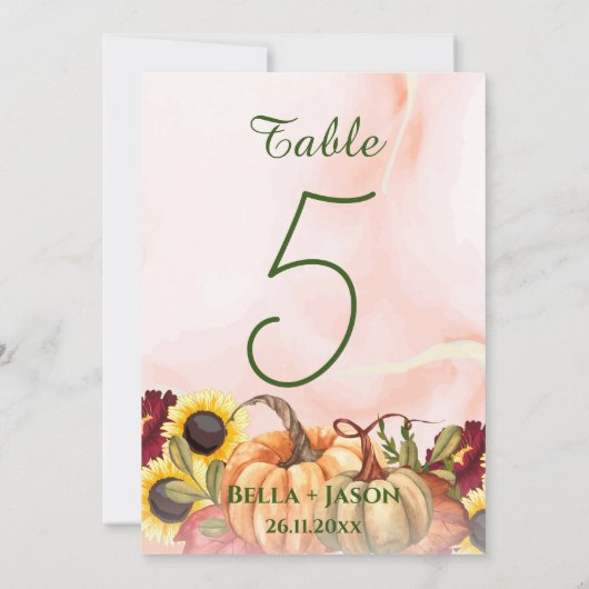 Zonnebloem Pompoen Thema Herfst TROUW Tafelnummer (Achterkant)