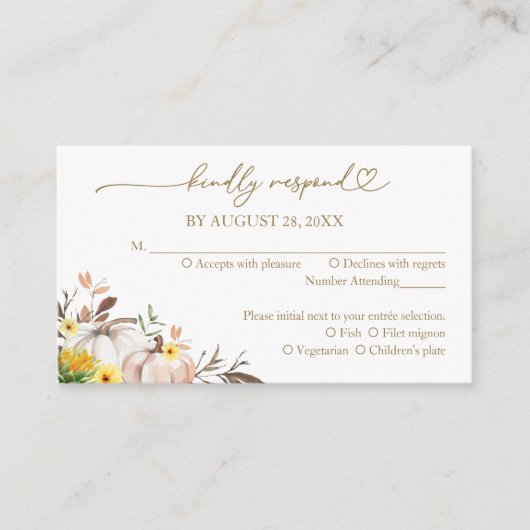 Zonnebloem pompoen val bruiloft RSVP kaart (Voorkant)