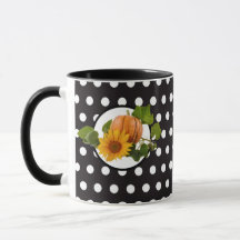 Zonnebloem & Pompoen Wit-Zwarte Stippen