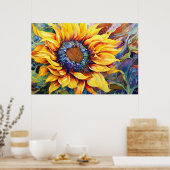 Zonnebloem Power waterverf schilderij Poster (Keuken)
