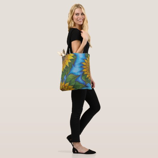 Zonnebloem Print Herbruikbare Canvas tas Eco-vrien (Op model)