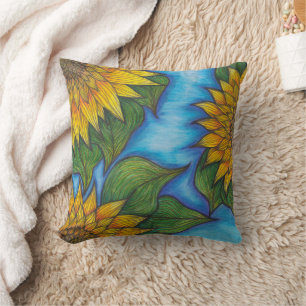 Zonnebloem print Sierkussen voor bank of bed