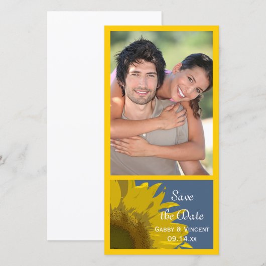 Zonnebloem Printerbruiloft Bespaar de Datum Fotoka Save The Date (Voorkant / Achterkant)