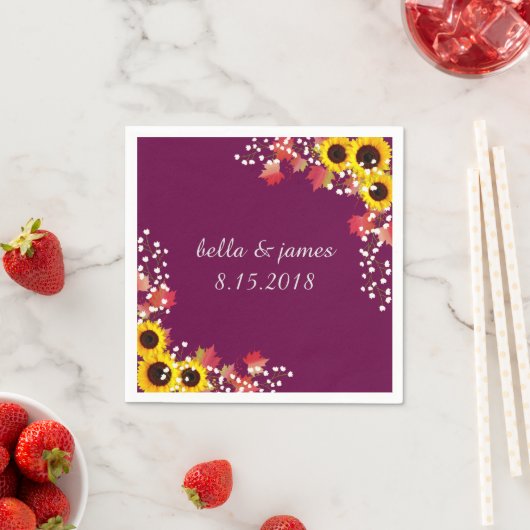 Zonnebloem pruim Herfst aangepaste papieren servet (Insitu)