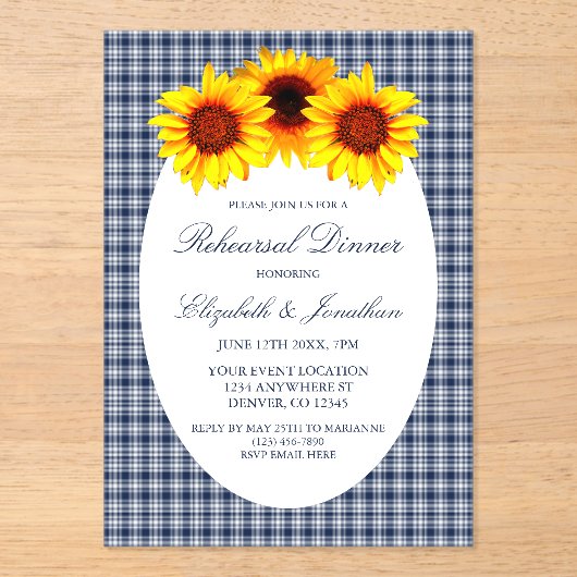 Zonnebloem Pset-repetitie Acryl Uitnodigingen (Voorkant)