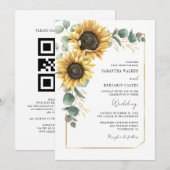 Zonnebloem QR Code All-in-One Trouwkaart Kaart (Voorkant / Achterkant)