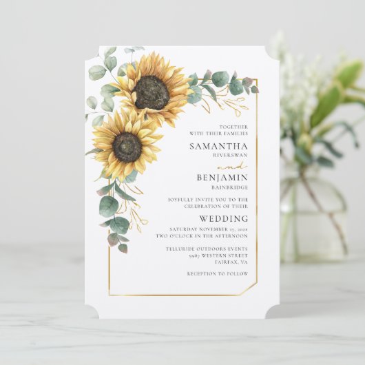 Zonnebloem QR-code Alles-in-één Bloemige Bruiloft Kaart (Staand voorkant)