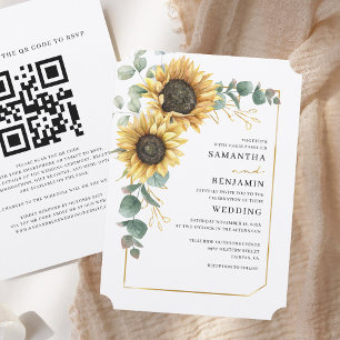 Zonnebloem QR-code Alles-in-één Bloemige Bruiloft Kaart