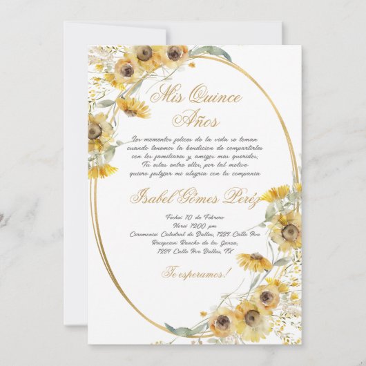 Zonnebloem Quinceañera uitnodiging (Voorkant)