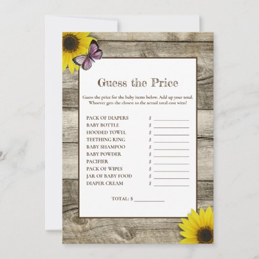 Zonnebloem raadt het Baby shower Prijs | Roze Kaart (Voorkant)