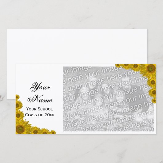 Zonnebloem Rand Afstuderen Aankondiging Fotokaart (Voorkant / Achterkant)
