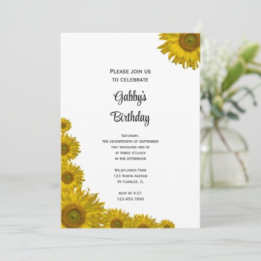 Zonnebloem Rand Birthday Party Kaart (Staand voorkant)