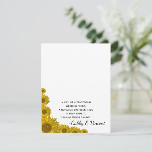Zonnebloem Rand Wedding Charity Favor Card (Staand voorkant)