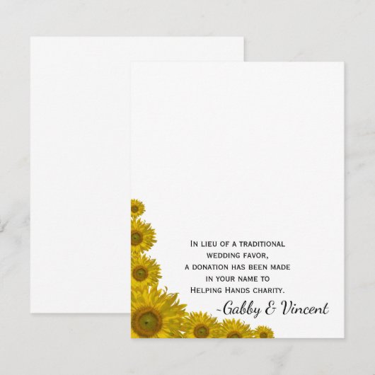 Zonnebloem Rand Wedding Charity Favor Card (Voorkant / Achterkant)