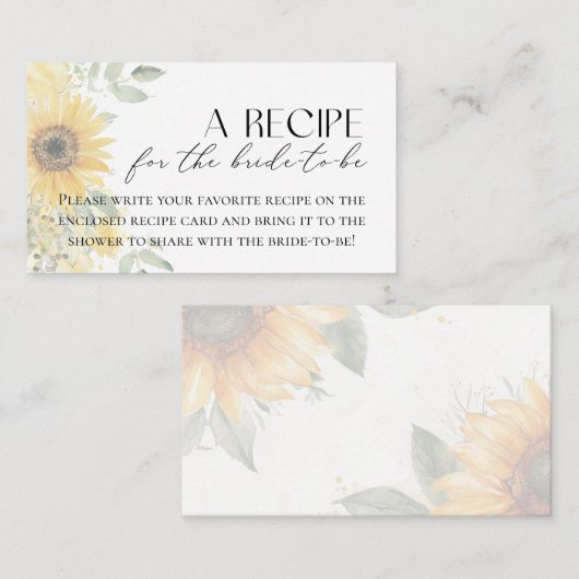 Zonnebloem recept voor de bruid te zijn informatiekaartje (Voorkant / Achterkant)