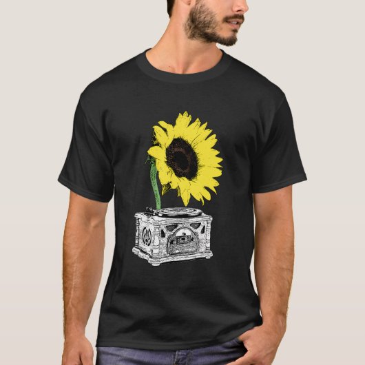 Zonnebloem Record Player T-shirt Stijlvolle Lover (Voorkant)