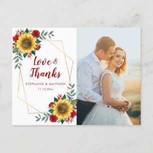 Zonnebloem Red Rose geometrische foto dank u Briefkaart