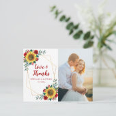 Zonnebloem Red Rose geometrische foto dank u Briefkaart (Staand voorkant)