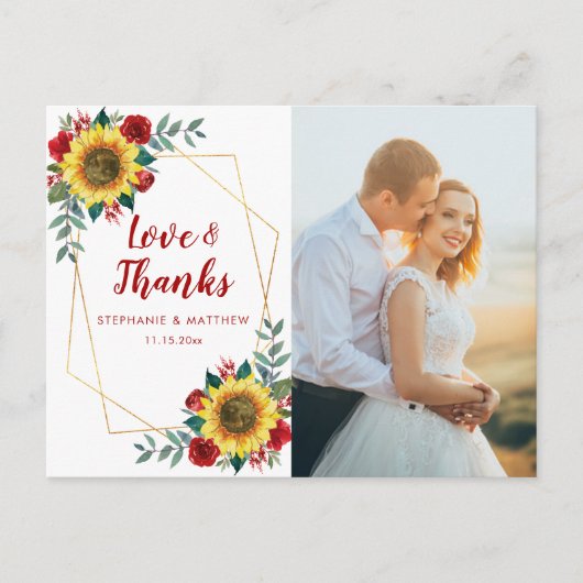 Zonnebloem Red Rose geometrische foto dank u Briefkaart (Voorkant)