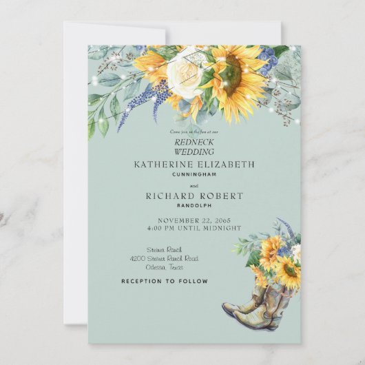 Zonnebloem Redneck Trouw Cowboylaarzen Lichten Kaart (Voorkant)