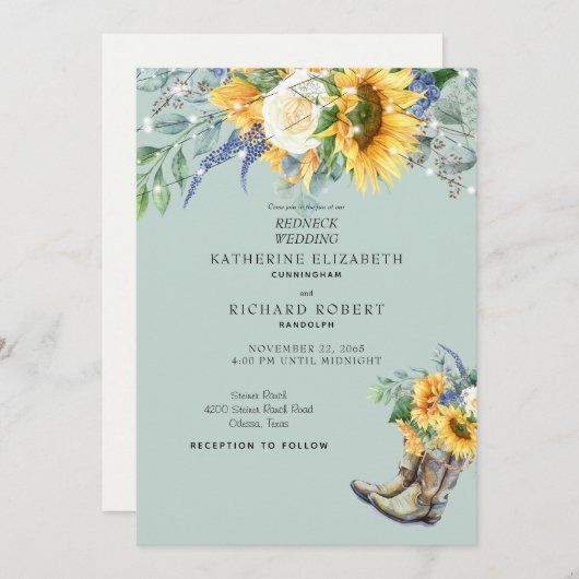 Zonnebloem Redneck Trouw Cowboylaarzen Lichten Kaart (Voorkant / Achterkant)