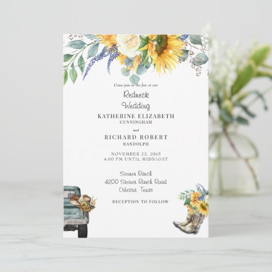 Zonnebloem Redneck Wedding Cowboy Laarzen & Pet Kaart (Staand voorkant)