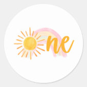 Zonnebloem & Regenbogen Eerste Verjaardag Sticker (Voorkant)