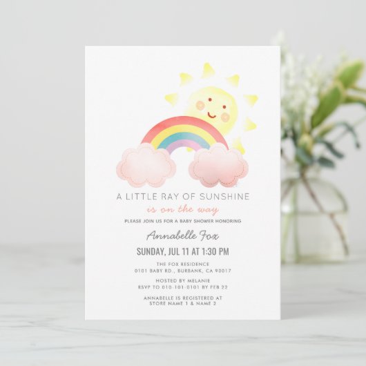 Zonnebloem & Regenboog Baby Shower Kaart (Staand voorkant)