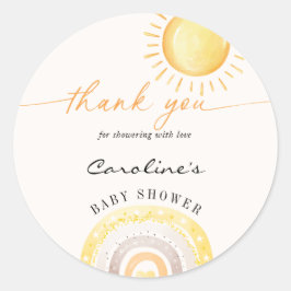 Zonnebloem & Regenboog Thema Baby Shower Bedankt Ronde Sticker