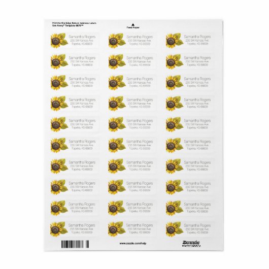 Zonnebloem Retouradreslabels Etiket (Full Sheet)
