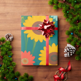 Zonnebloem Retro Kleurrijk Gepersonaliseerd Patroo Cadeaupapier