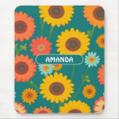 Zonnebloem Retro Kleurrijk Gepersonaliseerd Patroo Muismat (Voorkant)