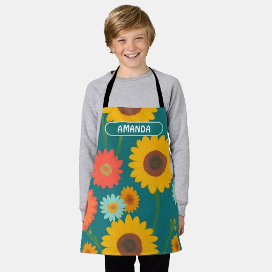 Zonnebloem Retro Kleurrijk Gepersonaliseerd Patroo Schort (Gedragen)