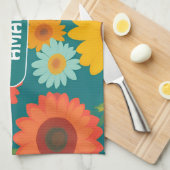 Zonnebloem Retro Kleurrijk Gepersonaliseerd Patroo Theedoek (Quarter Fold)