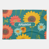 Zonnebloem Retro Kleurrijk Gepersonaliseerd Patroo Theedoek (Horizontaal)