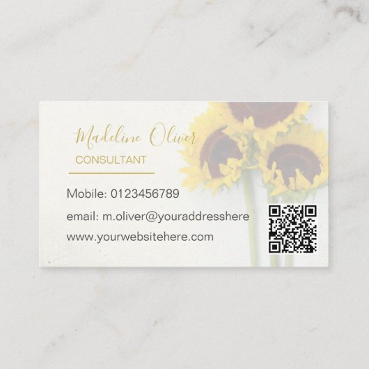 Zonnebloem Robuust Matig QR-code Stijlvol goud Visitekaartje (Achterkant)