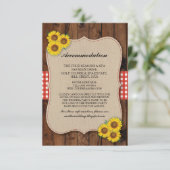 Zonnebloem Rode Accommodatie Burlap Trouwkaarten Informatiekaartje (Staand voorkant)
