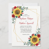 Zonnebloem Rode Bloemen Moderne Geometrische Bruil Kaart (Voorkant)