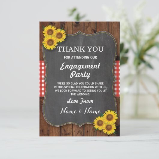 Zonnebloem Rode Dankjewel Engagement Trouw Hout Kaart (Staand voorkant)