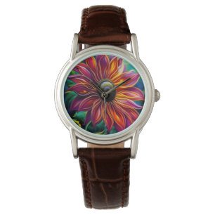 Zonnebloem, rode en goudfiligree horloge